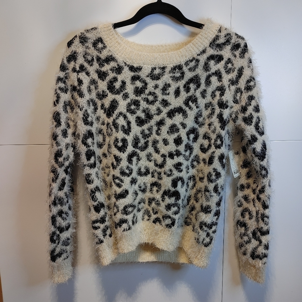 Mudd Leopard Eyelash Knit Sweater XS Oversized Cozy Soft Animal Print Pullover - Picture 9 of 11